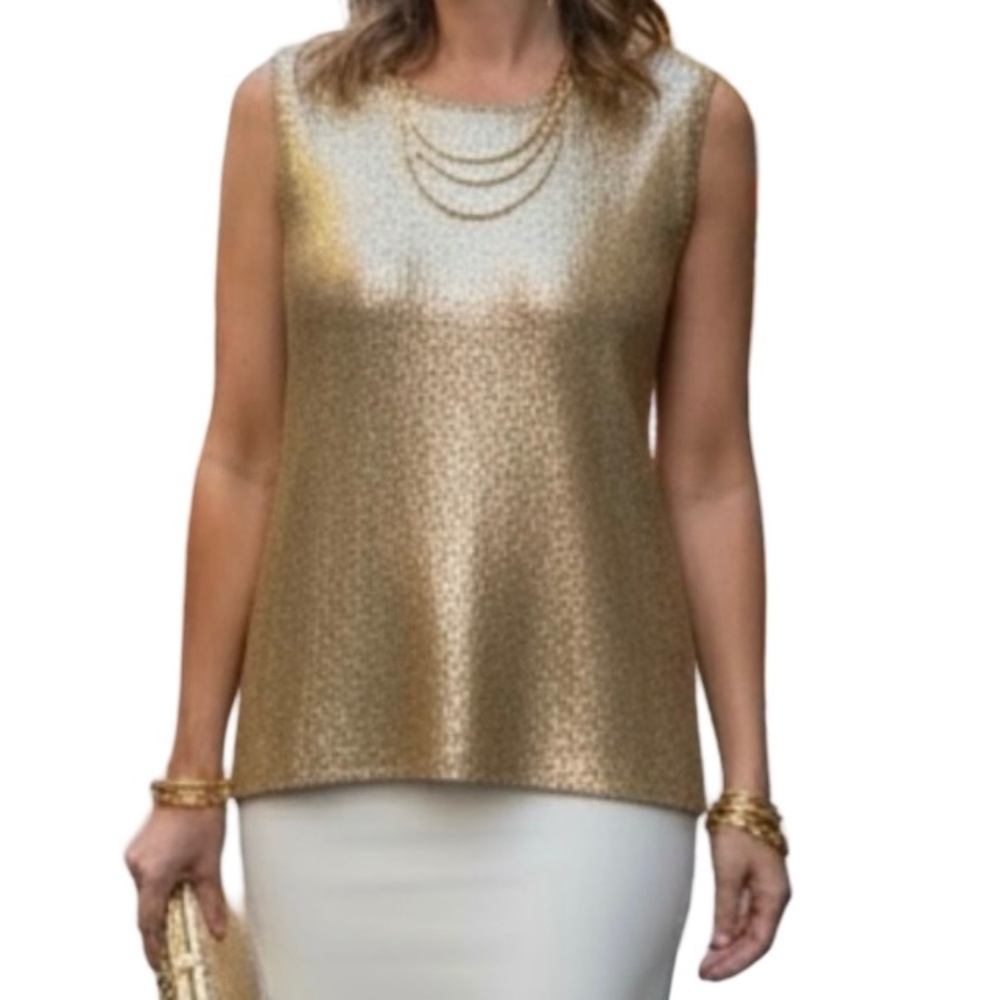 A394  89th & Madison Evening Chic  Gold Metallic Shimmer Sleeveless Top  NWOT  M